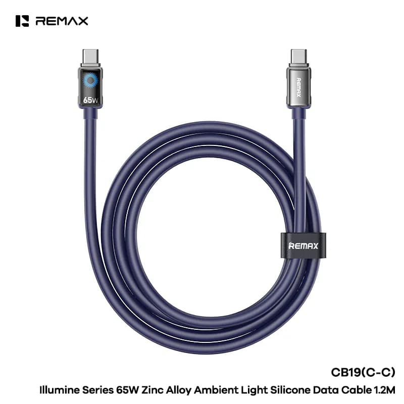 REMAX Illumine Zinc Alloy Ambient Light Silicone Data Cable 1.2M CB19 (C-C)-65W (C-L)-30W (A-C)-66W ((A-L)-3A)