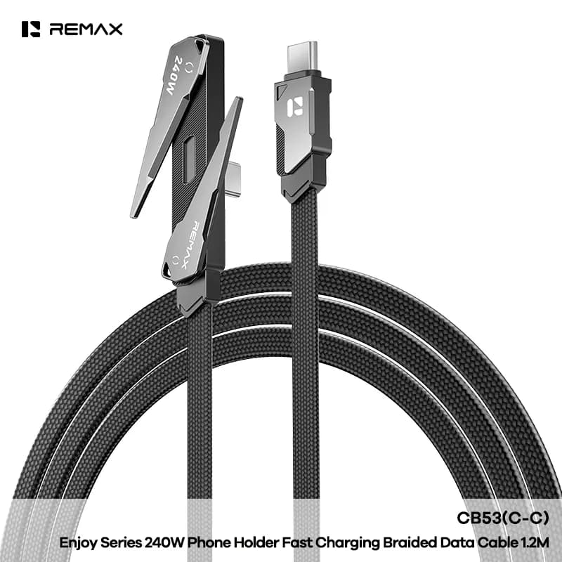 REMAX Enjoy Series Phone Holder Fast Charging Braided Data Cable 1.2M CB53 240W (C-C) (CB53 3 0W (C-L))