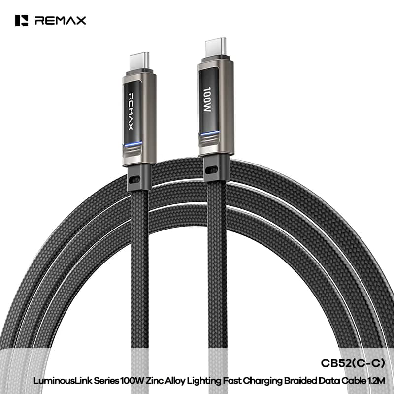 REMAX LuminousLink Series 100W Zinc Alloy Lighting Fast Charging Braided Data Cable 1.2M CB52(C-C)