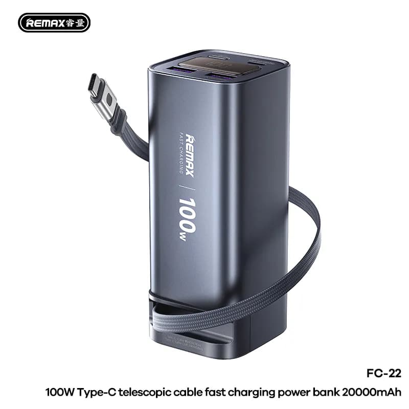 REMAX 100W Type-C Telescopic Cable Fast Charging Power Bank 20000mAh (FC-22)
