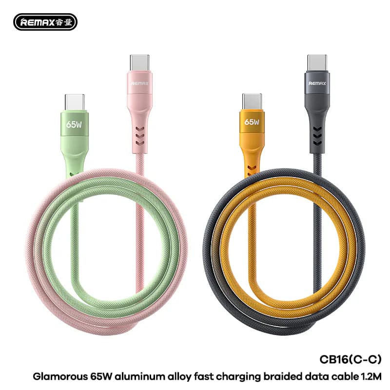 REMAX Glamorous Aluminum Alloy Fast Charging Braided Data Cable 1.2M CB16 (C-L) 30W ((C-C) 65W)