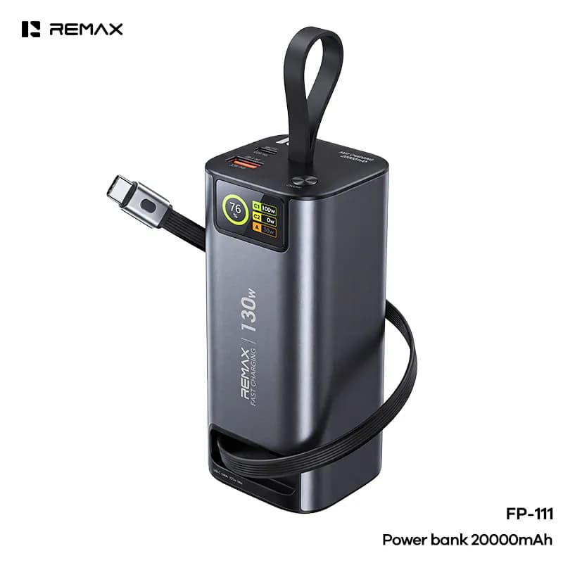 REMAX 130W TFT Screen High-power Built-in Type-C Retractable Cable Fast Charging Power Bank 20000mAh (FP-111)