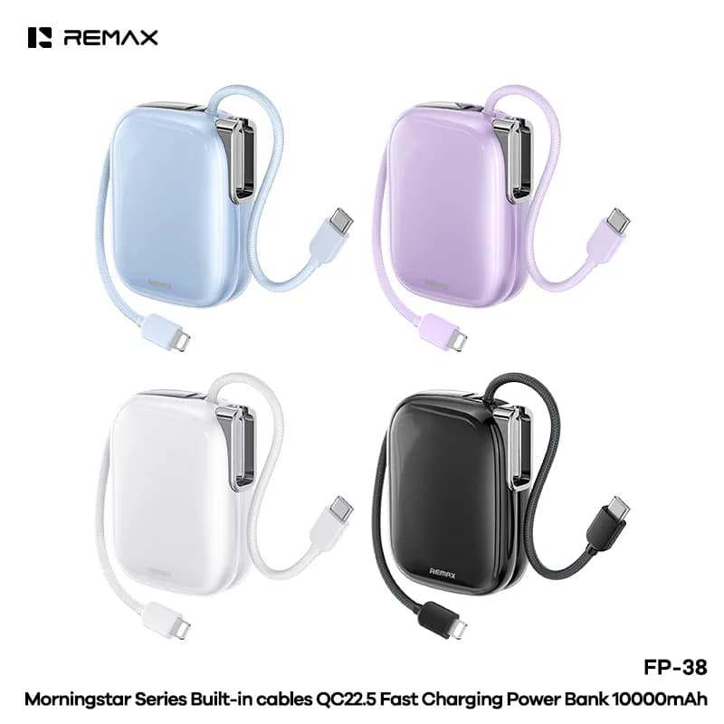 REMAX Star Series QC22.5W Built-in Type-C+lightning Cables Fast Charging Power Bank 10000mAh (FP-38 (MH136))