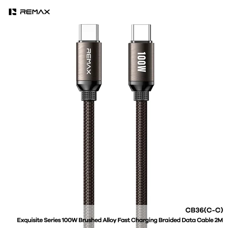REMAX Exquisite Series Brushed Alloy Fast Charging Braided Data Cable C-C(2M)-100W C-L(2M)-30W (CB36)