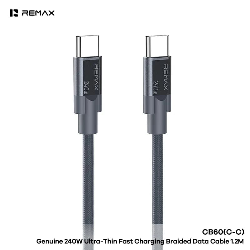 REMAX Genuine Ultra-Thin Fast Charging Braided Data Cable 1.2M C-C-240W C-L-30W (CB60)