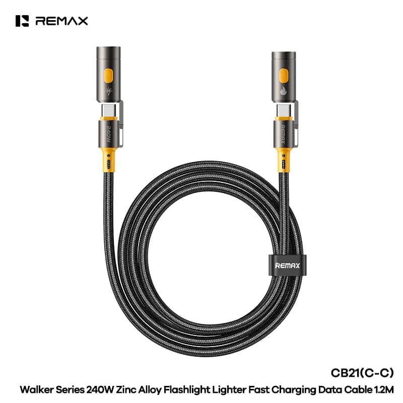 REMAX Walker Series 240W Zinc Alloy Flashlight Lighter Fast Charging Data Cable 1.2M (CB21(C-C))
