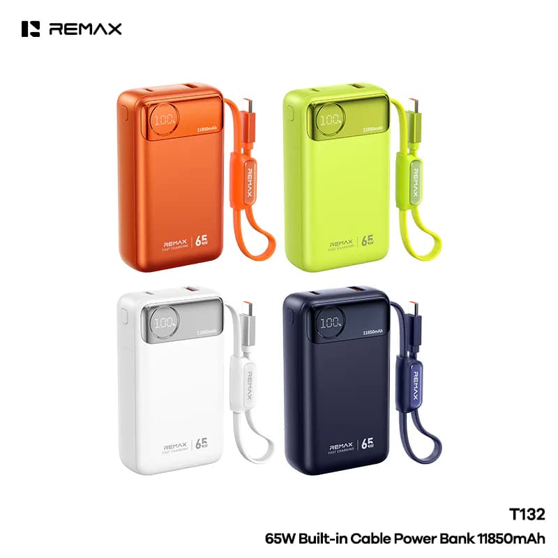 REMAX 65W Built-in Type-C Cable fast charging Power Bank 11850mAh (T132)