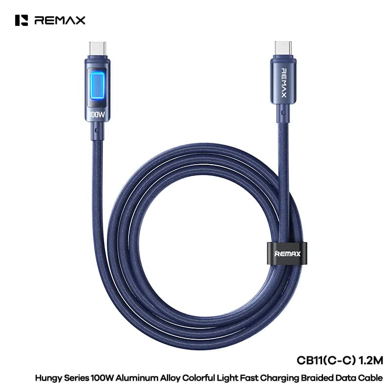 REMAX Hungy Series Aluminum Alloy Colorful Light Fast Charging Braided Data Cable CB11 (C-C)100W ((C-L)30W)