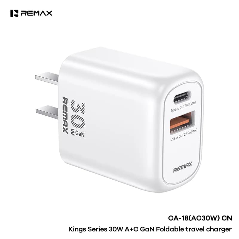REMAX Kings 30W A+C GaN Foldable Travel Charger (CA-18(AC30W))