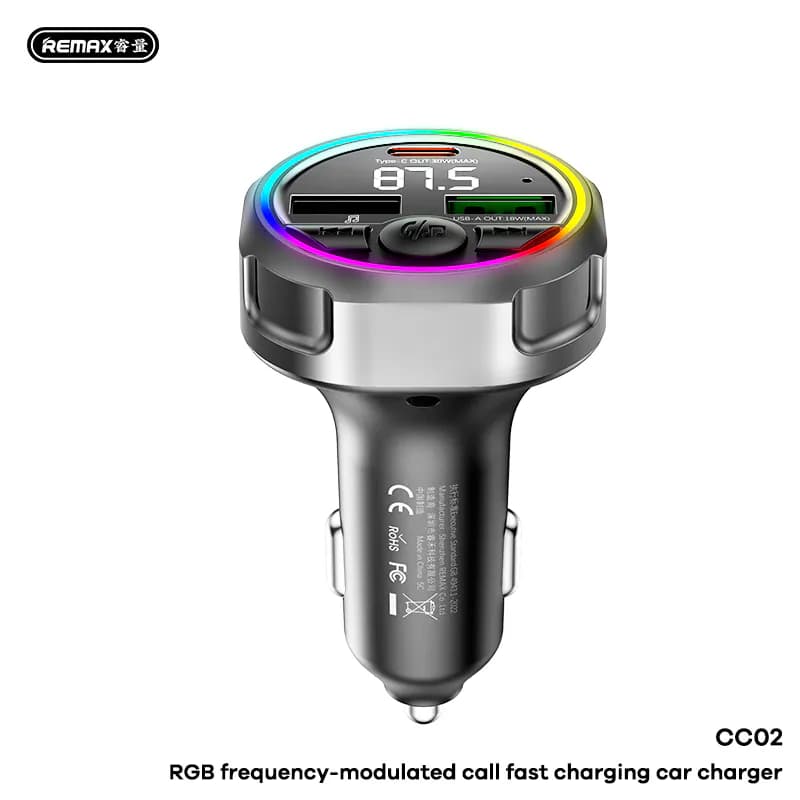 REMAX 48W RGB Frequency-modulated Call Fast Charging 2A1C car charger (CC02)